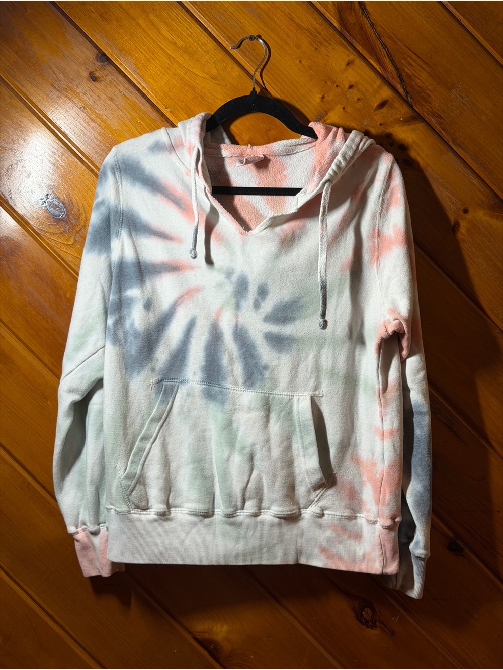 Tie-Dye Pullover Hoodie - Pastel Pink, Blue & Green